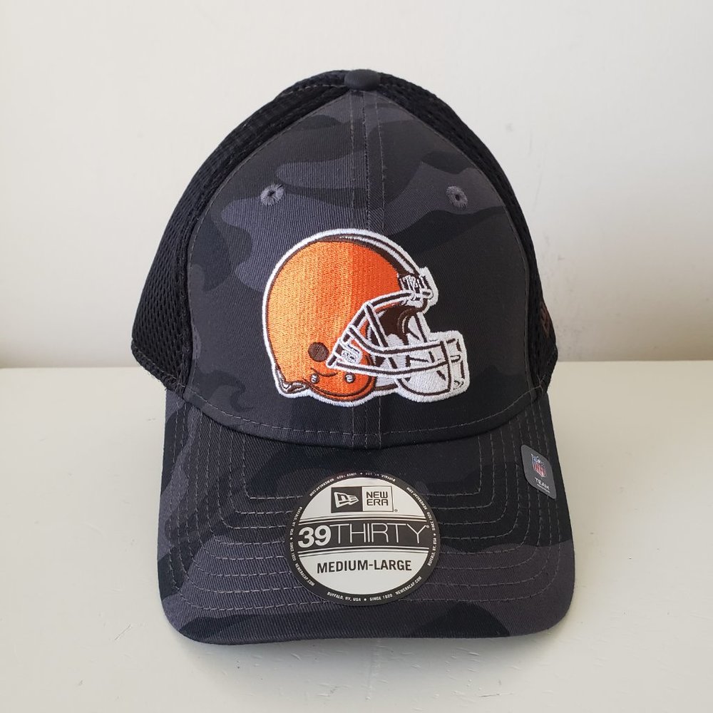 Cleveland Browns Hat Cap Fitted Stretch M/L Black Gray Camo New Era NFL Mens